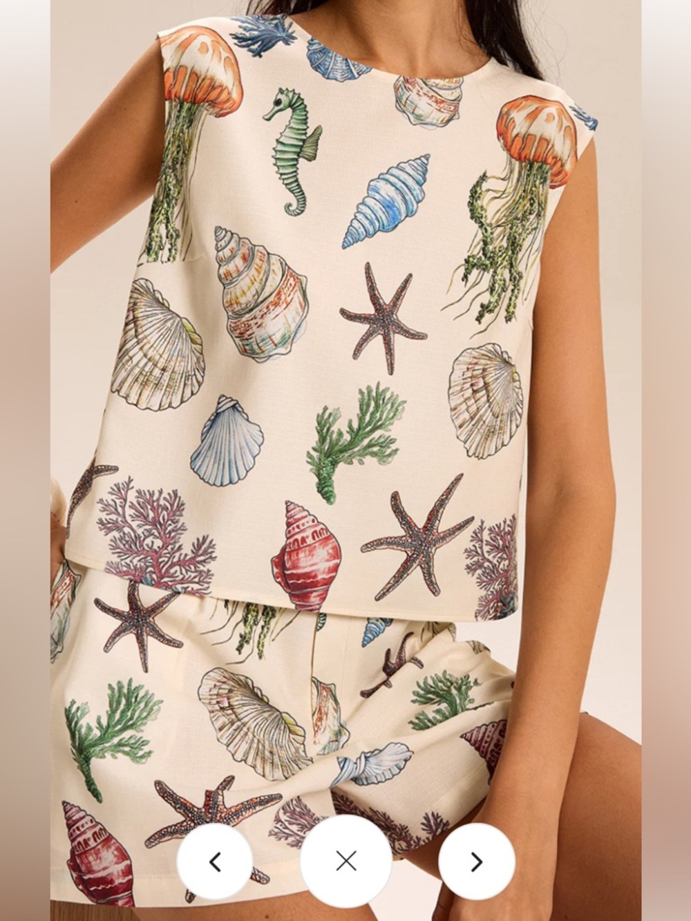 Commense Seashell & Starfish SET High Waist Shorts & Blouse